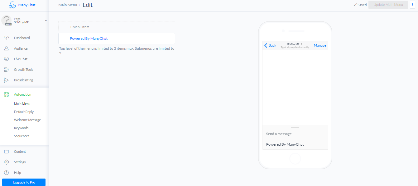 ManyChat, roboty na facebooku, messenger