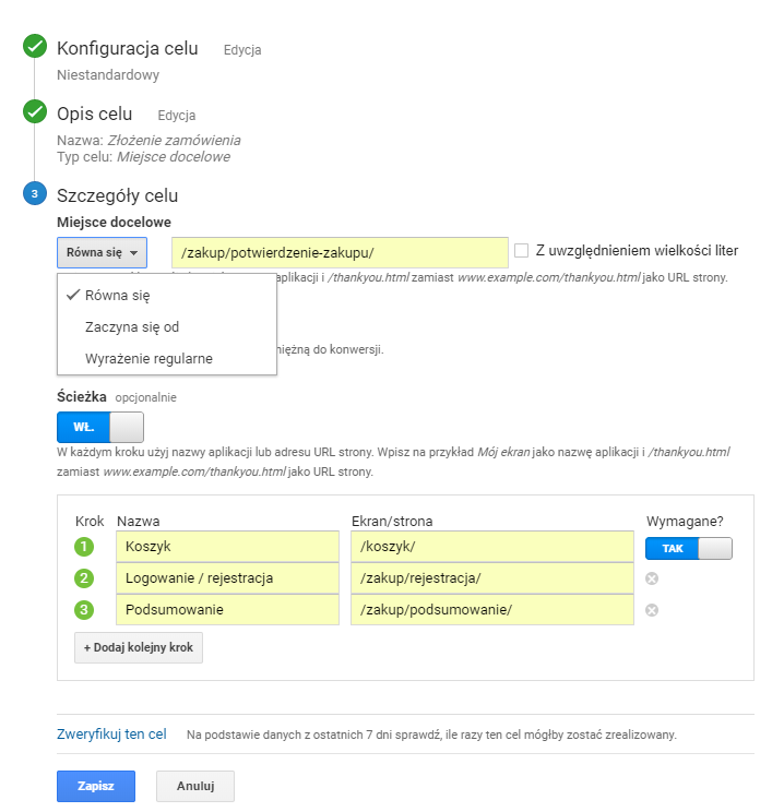 ścieżka konwersji w google analytics