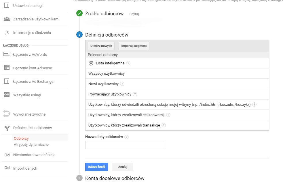 listy remarketingowe google analytics