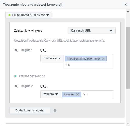reguły niestandardowe fb