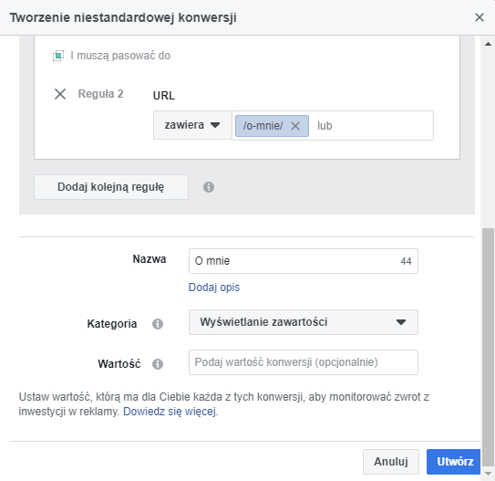 reguły niestandardowe fb