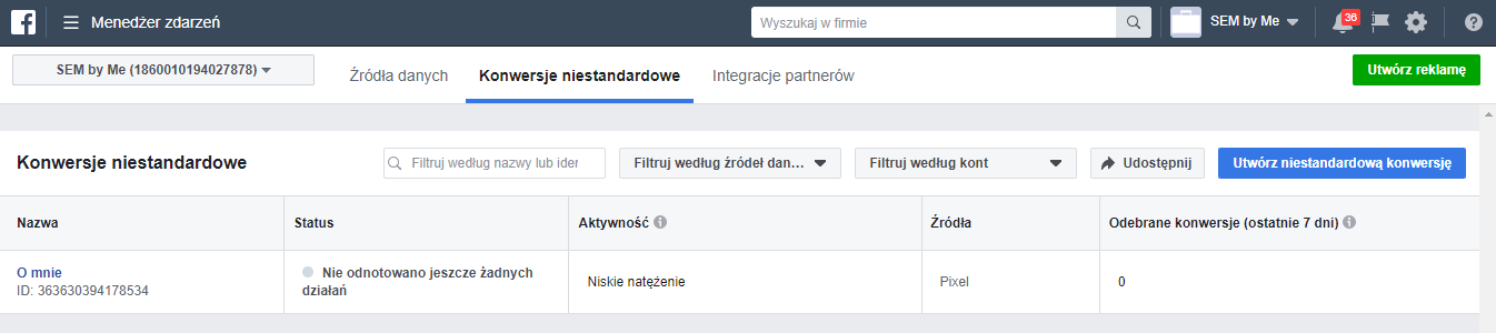 niestandardowe konwersje fb